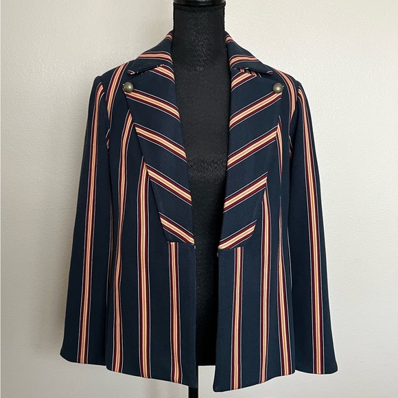 CHICOS navy blue Striped Twill Ponte Blazer - Picture 3 of 16